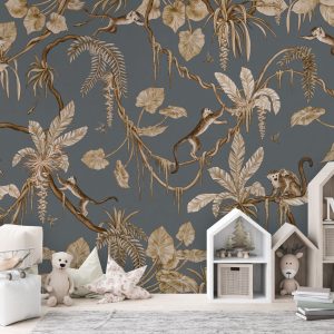 Φωτοταπετσαρία Playful Monkeys, vintage blue - Kikki Belle 60894
