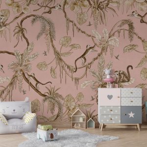 Φωτοταπετσαρία Playful Monkeys, vintage pink - Kikki Belle 60896