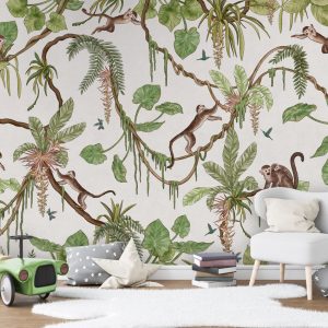 Φωτοταπετσαρία Playful Monkeys, white - Kikki Belle 60898