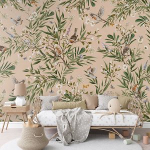 Φωτοταπετσαρία Playful Robins, beige - Kikki Belle 60899