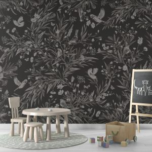 Φωτοταπετσαρία Playful Robins, monochrome black - Kikki Belle 60901