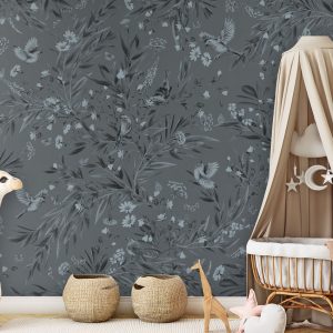 Φωτοταπετσαρία Playful Robins, monochrome blue - Kikki Belle 60902