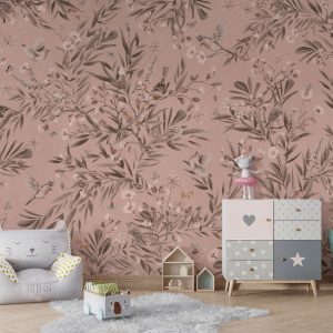 Φωτοταπετσαρία Playful Robins, monochrome pink - Kikki Belle 60904
