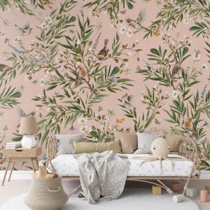 Φωτοταπετσαρία Playful Robins, pink - Kikki Belle 60905