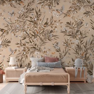 Φωτοταπετσαρία Playful Robins, vintage beige - Kikki Belle 60906