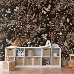 Φωτοταπετσαρία Playful Robins, vintage black - Kikki Belle 60907