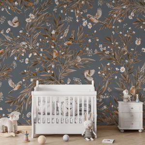 Φωτοταπετσαρία Playful Robins, vintage blue - Kikki Belle 60908