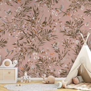 Φωτοταπετσαρία Playful Robins, vintage pink - Kikki Belle 60910