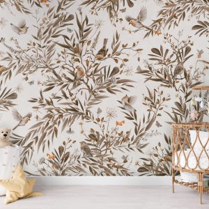 Φωτοταπετσαρία Playful Robins, vintage white - Kikki Belle 60911
