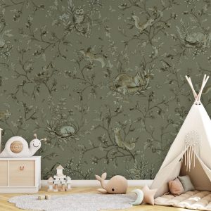 Φωτοταπετσαρία Playful Woods, monochrome green - Kikki Belle 60917