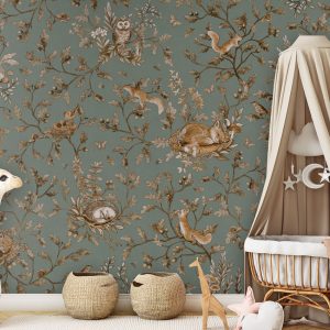 Φωτοταπετσαρία Playful Woods, vintage green - Kikki Belle 60923