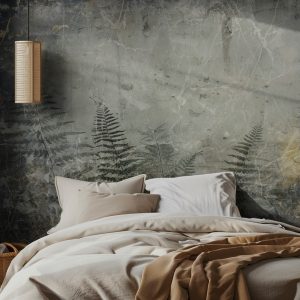 Φωτοταπετσαρία Φτέρες σε Παλαιωμένο Τοίχο τοποθετημένη σε τοίχο δωματίου