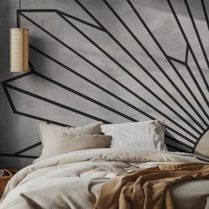 Φωτοταπετσαρία Γεωμετρικός Ήλιος Art Deco τοποθετημένη σε τοίχο δωματίου