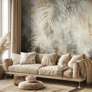 Φωτοταπετσαρία Ξεθωριασμένοι Τροπικοί Φοίνικες τοποθετημένη σε τοίχο δωματίου