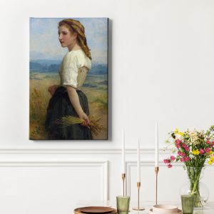 Πίνακας σε καμβά «Η Σταχομαζώχτρα» του Bouguereau κρεμασμένος σε τοίχο σαλονιού