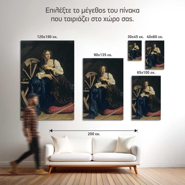 Σύγκριση των πέντε διαθέσιμων διαστάσεων του πίνακα σε τοίχο σαλονιού