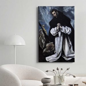 Πίνακας σε καμβά «Ο Άγιος Δομίνικος σε προσευχή» του El Greco κρεμασμένος σε τοίχο σαλονιού