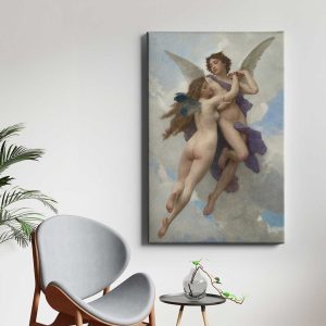 Πίνακας σε καμβά «Έρωτας και Ψυχή» του Μπουγκερώ κρεμασμένος σε τοίχο σαλονιού