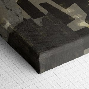 Λεπτομέρεια γωνίας του καμβά «Αφηρημένες Πράσινες Στρώσεις» — τυπωμένο πλαϊνό και ύφανση βαμβακερού καμβά