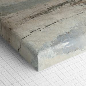 Λεπτομέρεια γωνίας του καμβά «Αφηρημένος Παράκτιος Ορίζοντας» — τυπωμένο πλαϊνό και ύφανση βαμβακερού καμβά