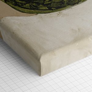 Λεπτομέρεια γωνίας του καμβά «Γήινο Αφηρημένο Τοπίο» — τυπωμένο πλαϊνό και ύφανση βαμβακερού καμβά