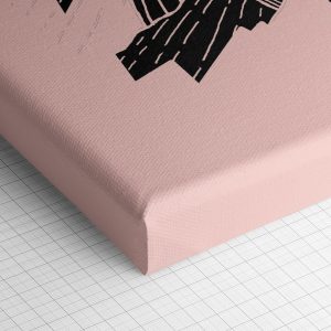 Λεπτομέρεια γωνίας του καμβά «Γεωμετρικά Ροζ Βουνά» — τυπωμένο πλαϊνό και ύφανση βαμβακερού καμβά