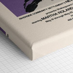 Λεπτομέρεια γωνίας του καμβά «Δραματική Λαίδη Μάκβεθ» — τυπωμένο πλαϊνό και ύφανση βαμβακερού καμβά