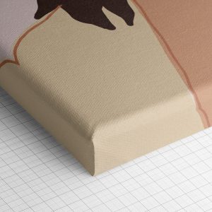 Λεπτομέρεια γωνίας του καμβά «Καλλονή με Καπέλο» — τυπωμένο πλαϊνό και ύφανση βαμβακερού καμβά
