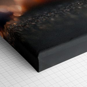 Λεπτομέρεια γωνίας του καμβά «Κοχύλι στην Άμμο» — τυπωμένο πλαϊνό και ύφανση βαμβακερού καμβά