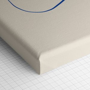 Λεπτομέρεια γωνίας του καμβά «Μίνιμαλ Ήλιος και Κύματα» — τυπωμένο πλαϊνό και ύφανση βαμβακερού καμβά