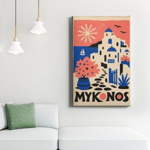 Πίνακας σε καμβά «Μπλε Τρούλοι της Μυκόνου» κρεμασμένος σε τοίχο δωματίου