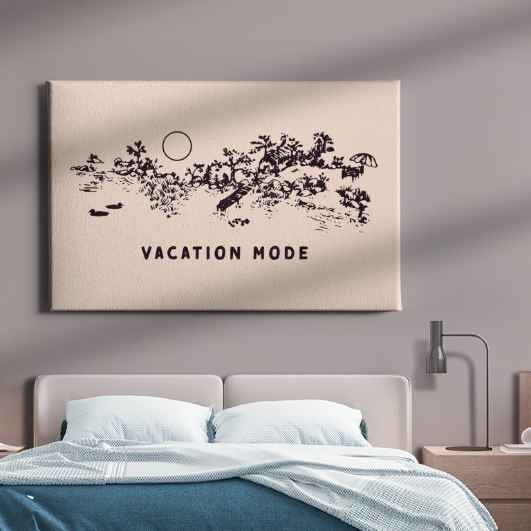Πίνακας σε καμβά «Παραλία Vacation Mode» κρεμασμένος σε τοίχο δωματίου