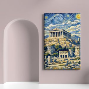 Πίνακας σε καμβά «Παρθενώνας τη Νύχτα των Άστρων» κρεμασμένος σε τοίχο δωματίου