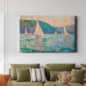 Πίνακας σε καμβά «Πολύχρωμη Καλοκαιρινή Ιστιοπλοΐα» κρεμασμένος σε τοίχο δωματίου