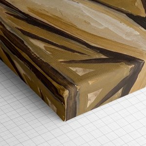 Λεπτομέρεια γωνίας του καμβά «Πορτρέτο Σκεπτικού Καπνιστή» — τυπωμένο πλαϊνό και ύφανση βαμβακερού καμβά