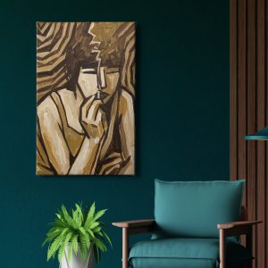 Πίνακας σε καμβά «Πορτρέτο Σκεπτικού Καπνιστή» κρεμασμένος σε τοίχο δωματίου