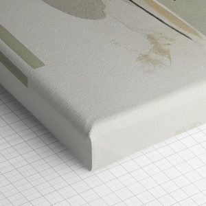 Λεπτομέρεια γωνίας του καμβά «Σμαραγδί και Φασκομηλί Αφηρημένο» — τυπωμένο πλαϊνό και ύφανση βαμβακερού καμβά