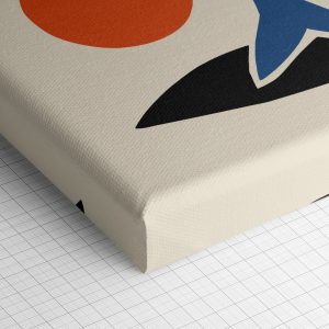 Λεπτομέρεια γωνίας του καμβά «Τζαζ Ψάρι της Οσάκα» — τυπωμένο πλαϊνό και ύφανση βαμβακερού καμβά