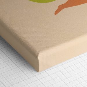 Λεπτομέρεια γωνίας του καμβά «Χαρούμενη Τροπική Ισορροπία» — τυπωμένο πλαϊνό και ύφανση βαμβακερού καμβά