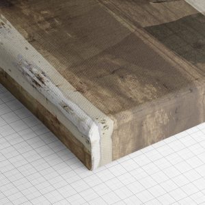 Λεπτομέρεια γωνίας του καμβά «Χρυσές Αφηρημένες Μορφές» — τυπωμένο πλαϊνό και ύφανση βαμβακερού καμβά