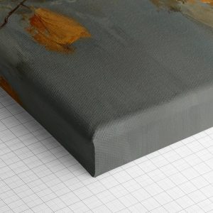 Λεπτομέρεια γωνίας του καμβά «Χρυσοί Φλοράλ Ψίθυροι» — τυπωμένο πλαϊνό και ύφανση βαμβακερού καμβά