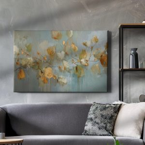 Πίνακας σε καμβά «Χρυσοί Φλοράλ Ψίθυροι» κρεμασμένος σε τοίχο δωματίου