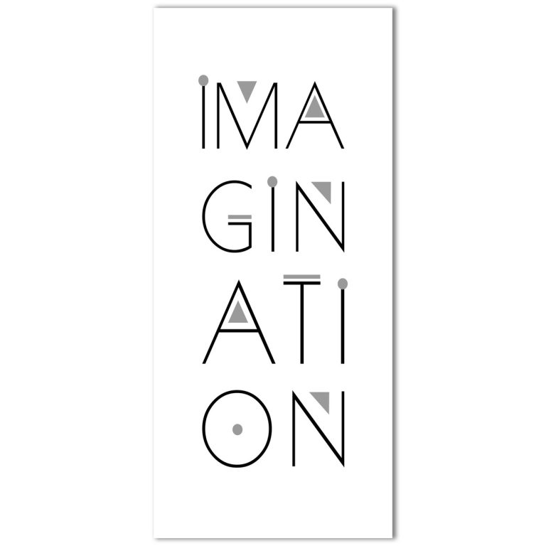 Το σχέδιο του αυτοκόλλητου πόρτας IMAGINATION: η λέξη IMAGINATION σε λεπτή, γεωμετρική τυπογραφία