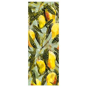 Το σχέδιο του αυτοκόλλητου πόρτας Κλαδί με Λεμόνια: ώριμα λεμόνια ανάμεσα σε σκούρα φύλλα, ζωγραφισμένα με λαδομπογιά