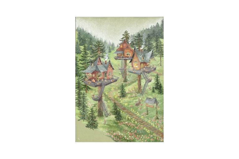 Το σχέδιο του αυτοκόλλητου ντουλάπας Tea Time Treetop, ζωγραφική της Julia Vaihicheva