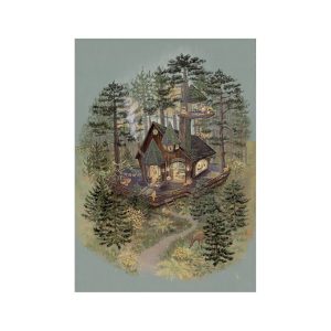 Το σχέδιο του αυτοκόλλητου ντουλάπας Tiny Woodland Shop, ζωγραφική της Julia Vaihicheva