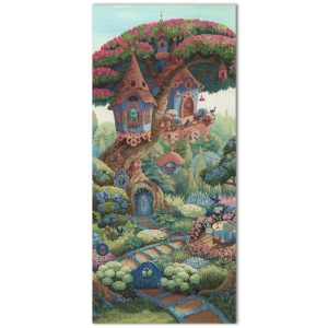 Το σχέδιο του αυτοκόλλητου πόρτας Bluebird Cottage όπως τυπώνεται, σε αναλογία πόρτας