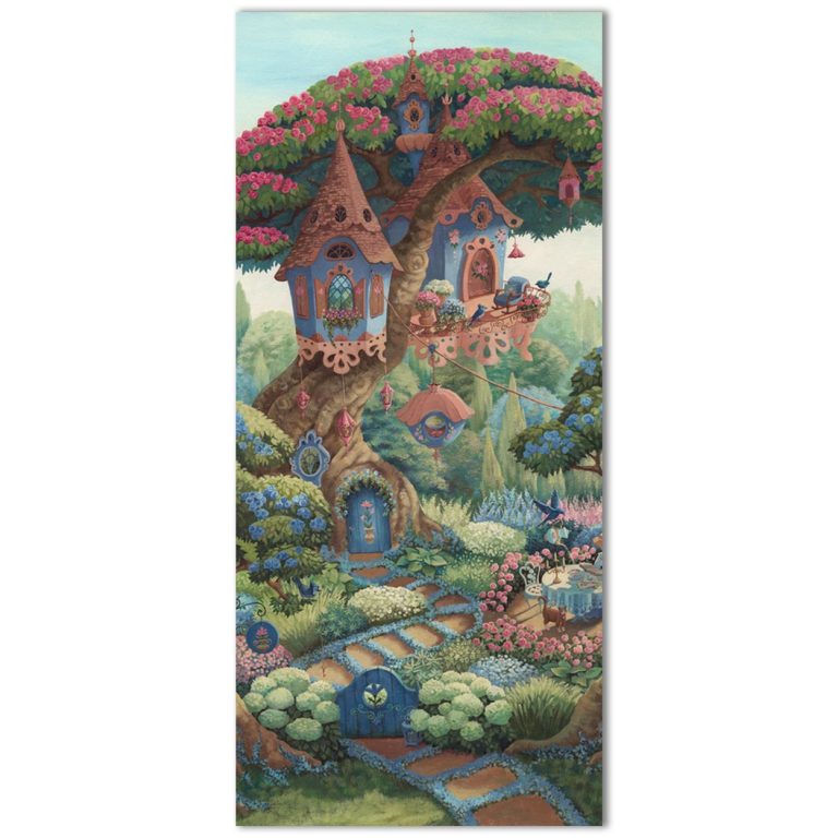 Το σχέδιο του αυτοκόλλητου πόρτας Bluebird Cottage όπως τυπώνεται, σε αναλογία πόρτας