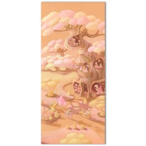Το σχέδιο του αυτοκόλλητου πόρτας Little Lamb Bakery όπως τυπώνεται, σε αναλογία πόρτας