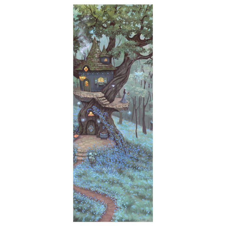 Το σχέδιο του αυτοκόλλητου ψυγείου Bluebell Treetop όπως τυπώνεται, σε αναλογία ψυγείου